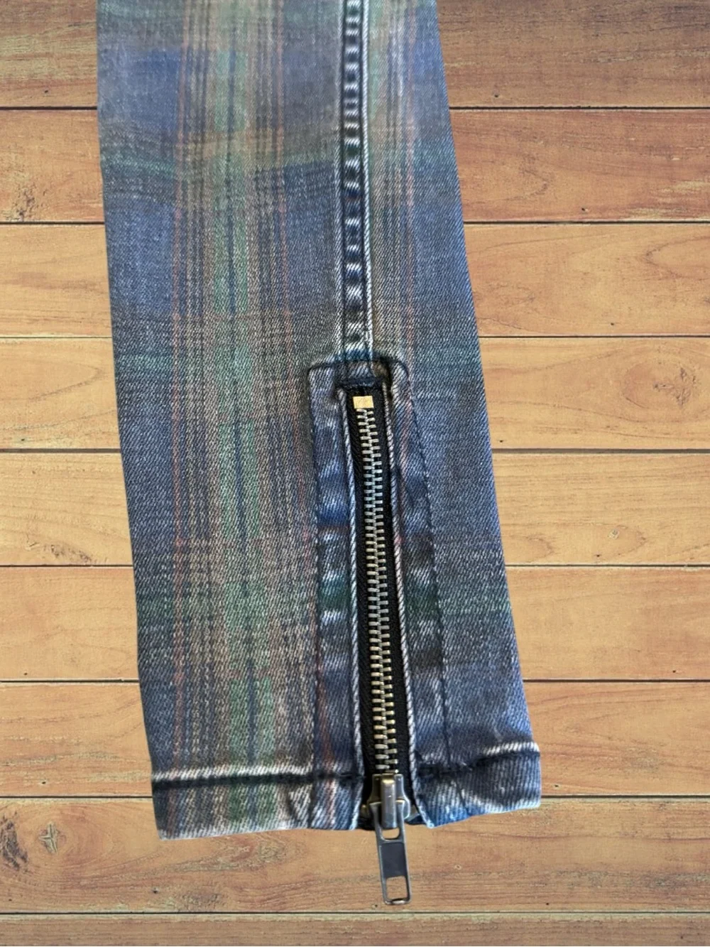 Free People Women's Lennon Tartan Plaid  Ankle  Zip Moto Jeans Size 24